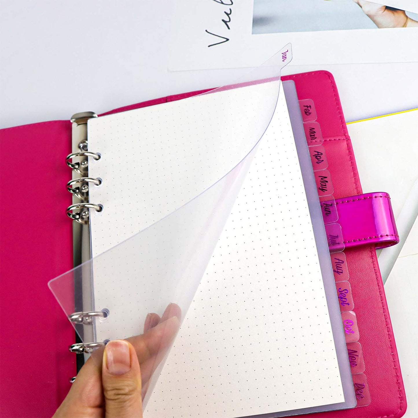 12 Tabs A5 Binder Index Dividers Monthly Red Foil Index Ear Divider for Loose Leaf Journal Binders