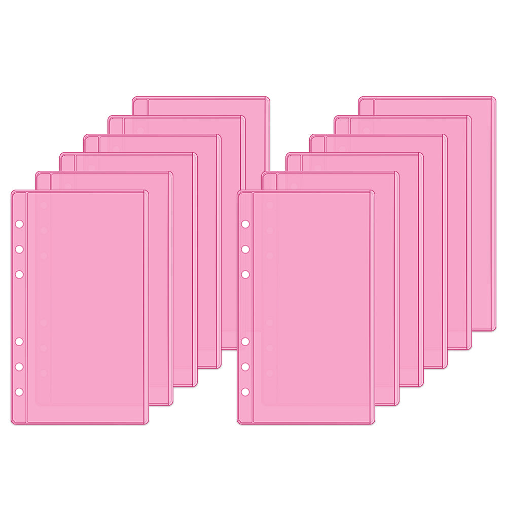 A6/Mini Binder Pockets 12pcs PVC Side Open Binder Pouches Money Holder Loose Leaf Cash Envelopes for Budgeting