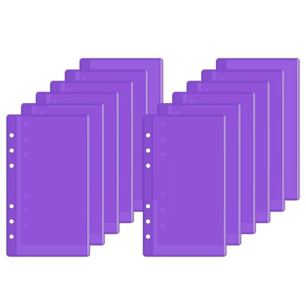 A6/Mini Binder Pockets 12pcs PVC Side Open Binder Pouches Money Holder Loose Leaf Cash Envelopes for Budgeting