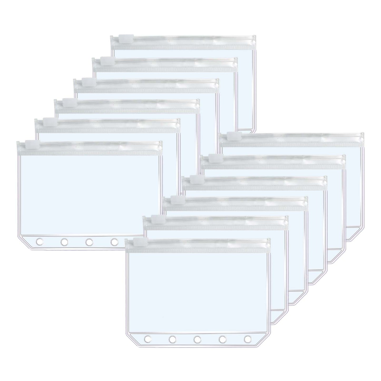 12pcs A8 Binder Pockets PVC Zipper Pouch Loose Leaf 5 Holes Binder Pouch Cash Envelopes