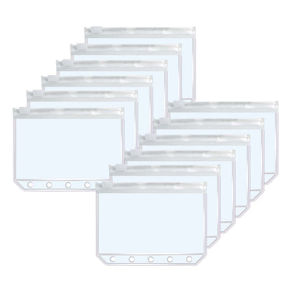 12pcs A8 Binder Pockets PVC Zipper Pouch Loose Leaf 5 Holes Binder Pouch Cash Envelopes