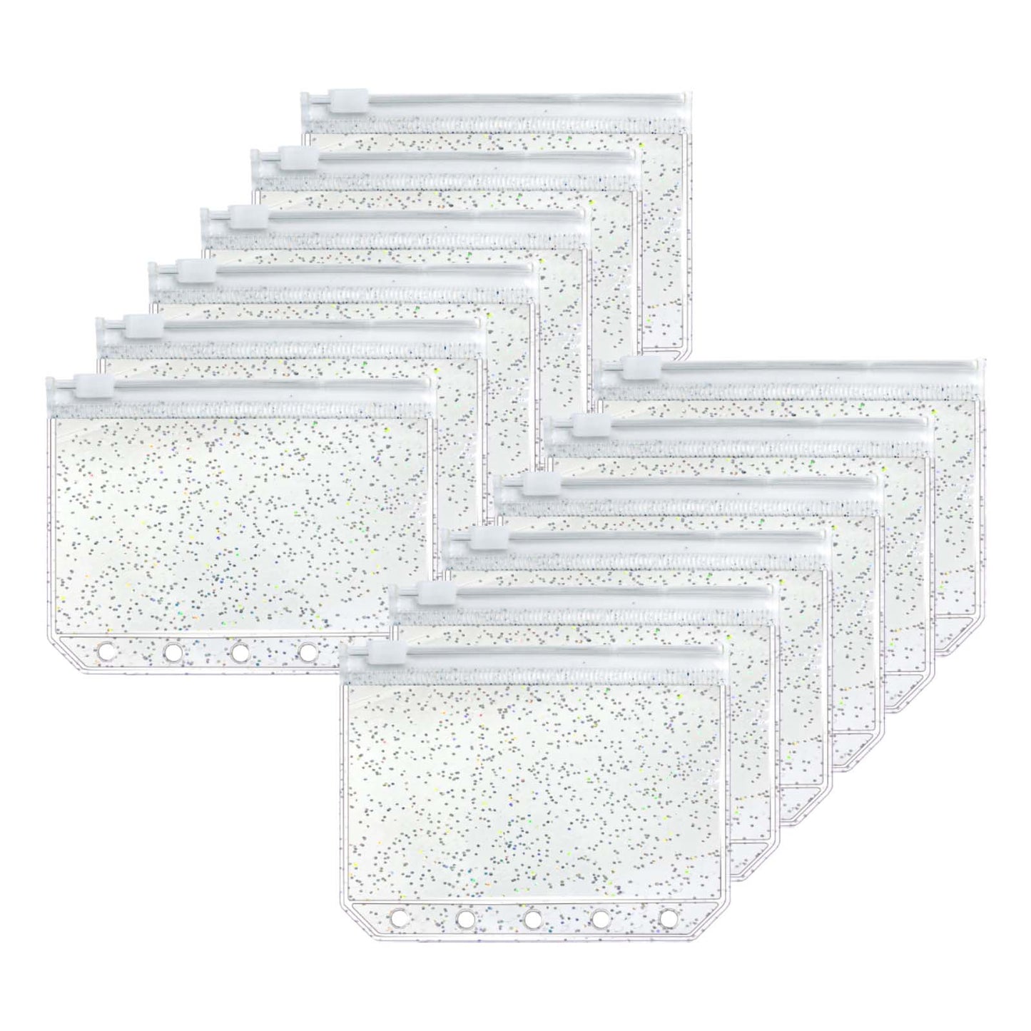 12pcs A8 Binder Pockets PVC Zipper Pouch Loose Leaf 5 Holes Binder Pouch Cash Envelopes
