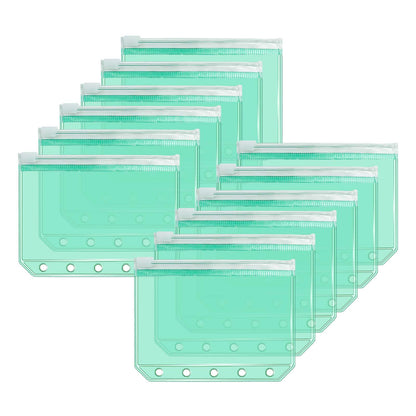 12pcs A8 Binder Pockets PVC Zipper Pouch Loose Leaf 5 Holes Binder Pouch Cash Envelopes