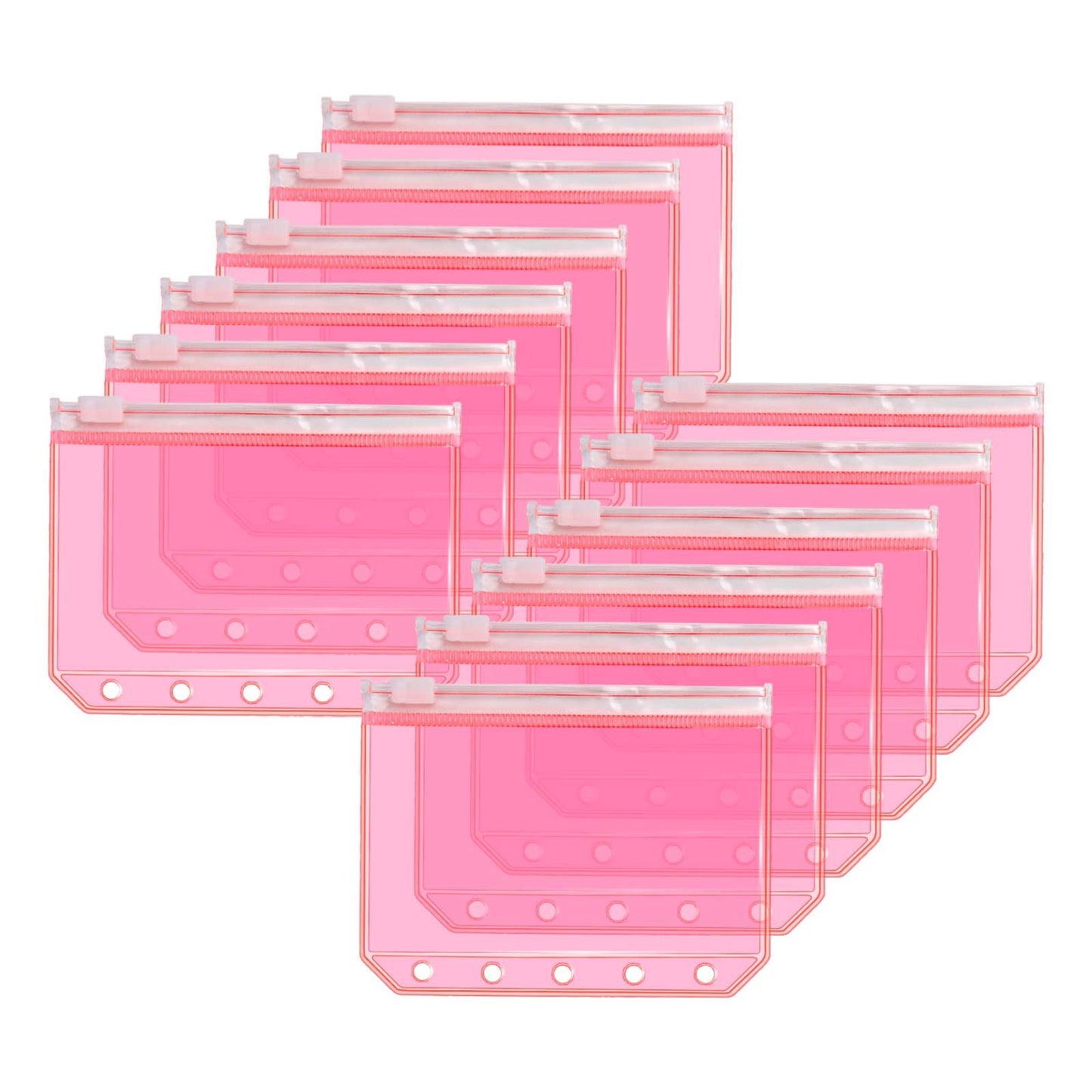 12pcs A8 Binder Pockets PVC Zipper Pouch Loose Leaf 5 Holes Binder Pouch Cash Envelopes