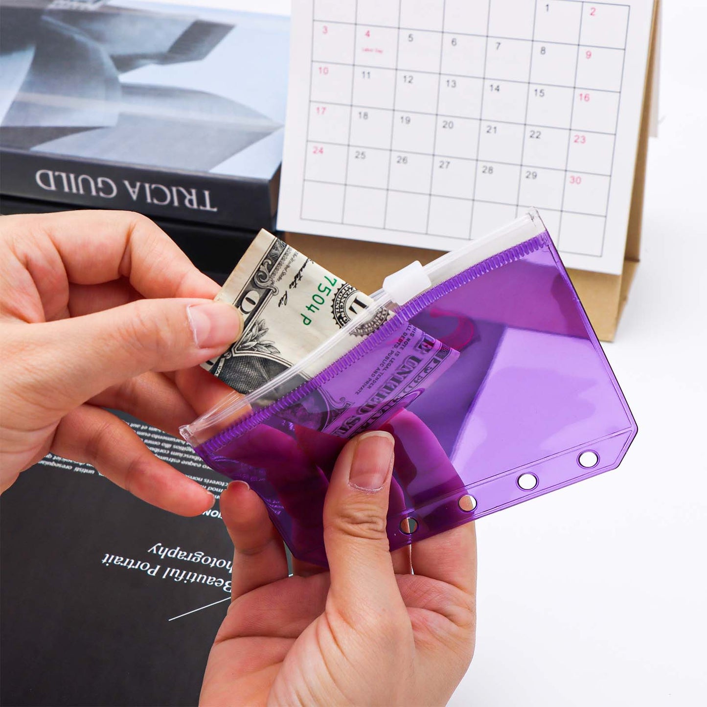 12pcs A8 Binder Pockets PVC Zipper Pouch Loose Leaf 5 Holes Binder Pouch Cash Envelopes