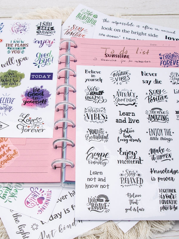 XiowDow 105pcs Transparent Inspirational Word Stickers Different Motivational Saying Sticker 4 Sheets Positive Quote Stickers Scrapbooks Journaling Water Bottles Reward Encouraging