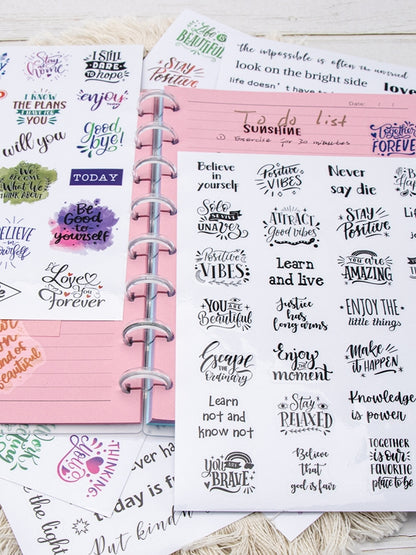 XiowDow 105pcs Transparent Inspirational Word Stickers Different Motivational Saying Sticker 4 Sheets Positive Quote Stickers Scrapbooks Journaling Water Bottles Reward Encouraging