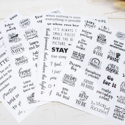 XiowDow 105pcs Transparent Inspirational Word Stickers Different Motivational Saying Sticker 4 Sheets Positive Quote Stickers Scrapbooks Journaling Water Bottles Reward Encouraging
