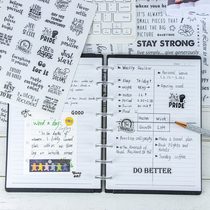 XiowDow 105pcs Transparent Inspirational Word Stickers Different Motivational Saying Sticker 4 Sheets Positive Quote Stickers Scrapbooks Journaling Water Bottles Reward Encouraging