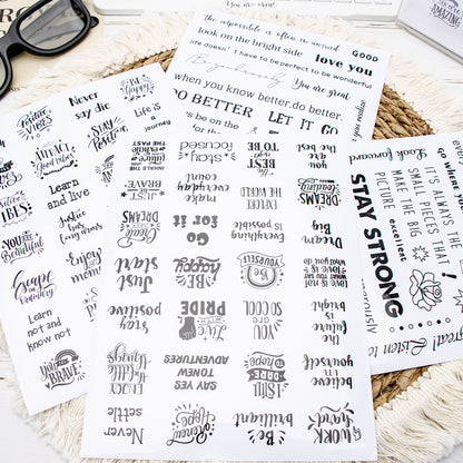XiowDow 105pcs Transparent Inspirational Word Stickers Different Motivational Saying Sticker 4 Sheets Positive Quote Stickers Scrapbooks Journaling Water Bottles Reward Encouraging