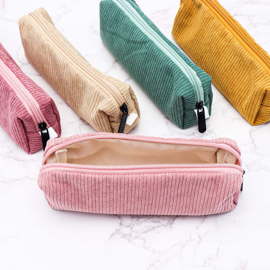 Corduroy Pencil Case Solid Zipper Pencil Pouch Soft Pen Bag Stationery Organizer Storage Bag