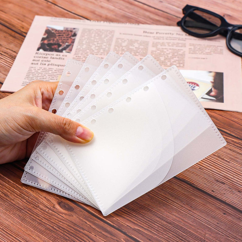 A6/A7 6pcs Cash Envelopes PP Zipless Budget Envelopes 2 Pocket Planner Inserts for 6 Ring Binder