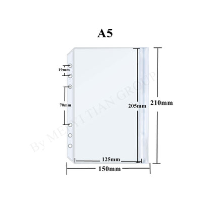 12pcs/pack A5 A6 A7 Clear PVC Zipper Pouch Outside Loading Pocket No Zipper Head Loose Leaf Binder Pocket Cash Money Envelope Organizer Bag