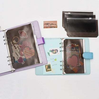 A5 A6 Binder Pocket Black Zipper Cash Envelopes 12pcs Money Organizer Document Filling Bags