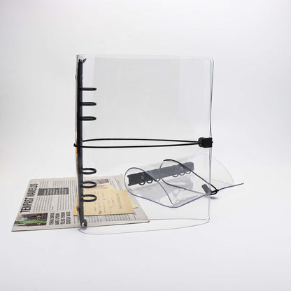 A5 A6 Clear Binder Cover with Bandage Thick PVC Black 6 Ring Loose Leaf Binder Refillable Notebook Shell