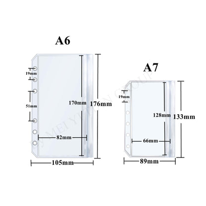 12pcs/pack A5 A6 A7 Clear PVC Zipper Pouch Outside Loading Pocket No Zipper Head Loose Leaf Binder Pocket Cash Money Envelope Organizer Bag