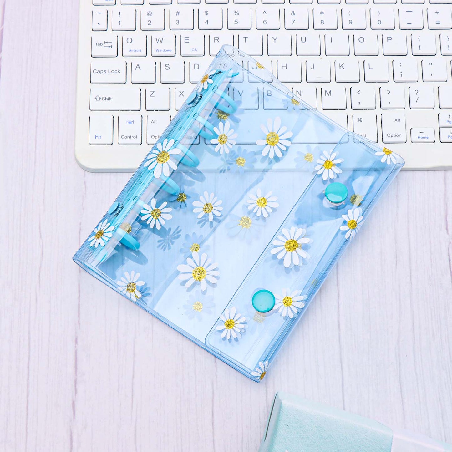 A7 Binder with Double Snap Button Cute Daisy PVC Binder Cover Loose Leaf 6 Ring Refillable Notebook Cover