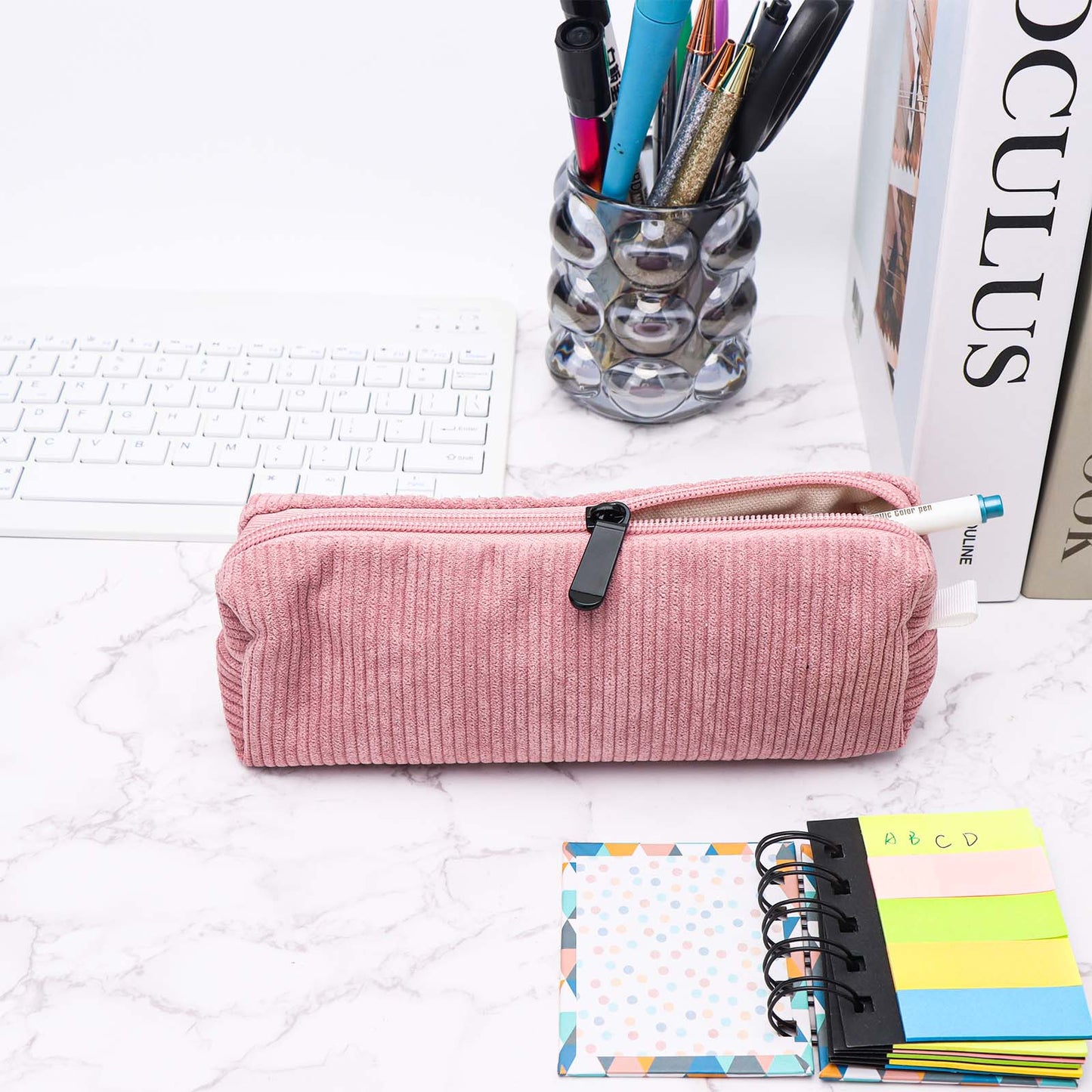 Corduroy Pencil Case Solid Zipper Pencil Pouch Soft Pen Bag Stationery Organizer Storage Bag