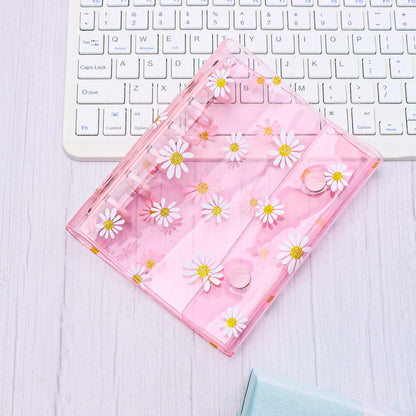 A7 Binder with Double Snap Button Cute Daisy PVC Binder Cover Loose Leaf 6 Ring Refillable Notebook Cover