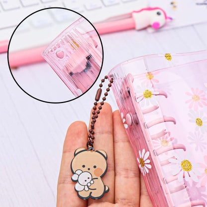 A7 Binder with Double Snap Button Cute Daisy PVC Binder Cover Loose Leaf 6 Ring Refillable Notebook Cover