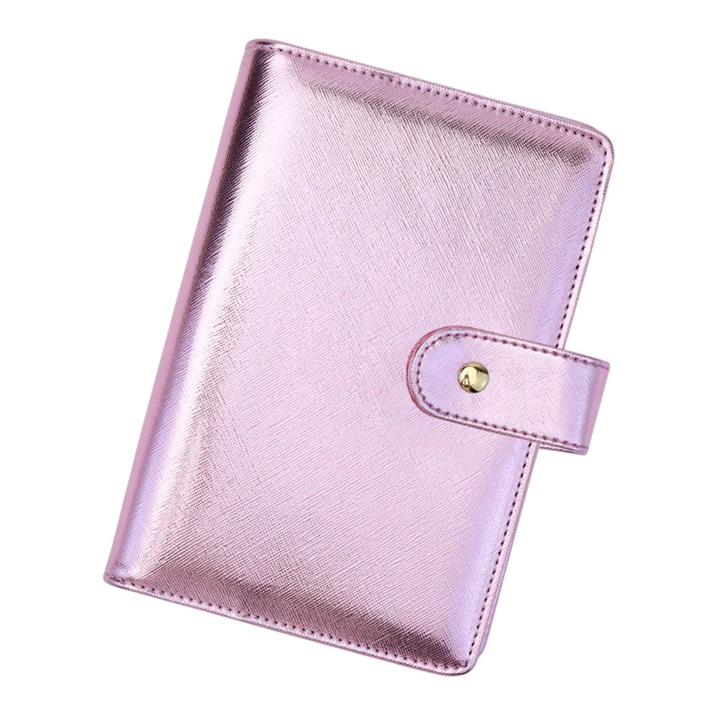 A6 Budget Binder PU Leather 6 Ring Binder Cover Refillable Notebook Shell with Snap Button Closure Card Slots