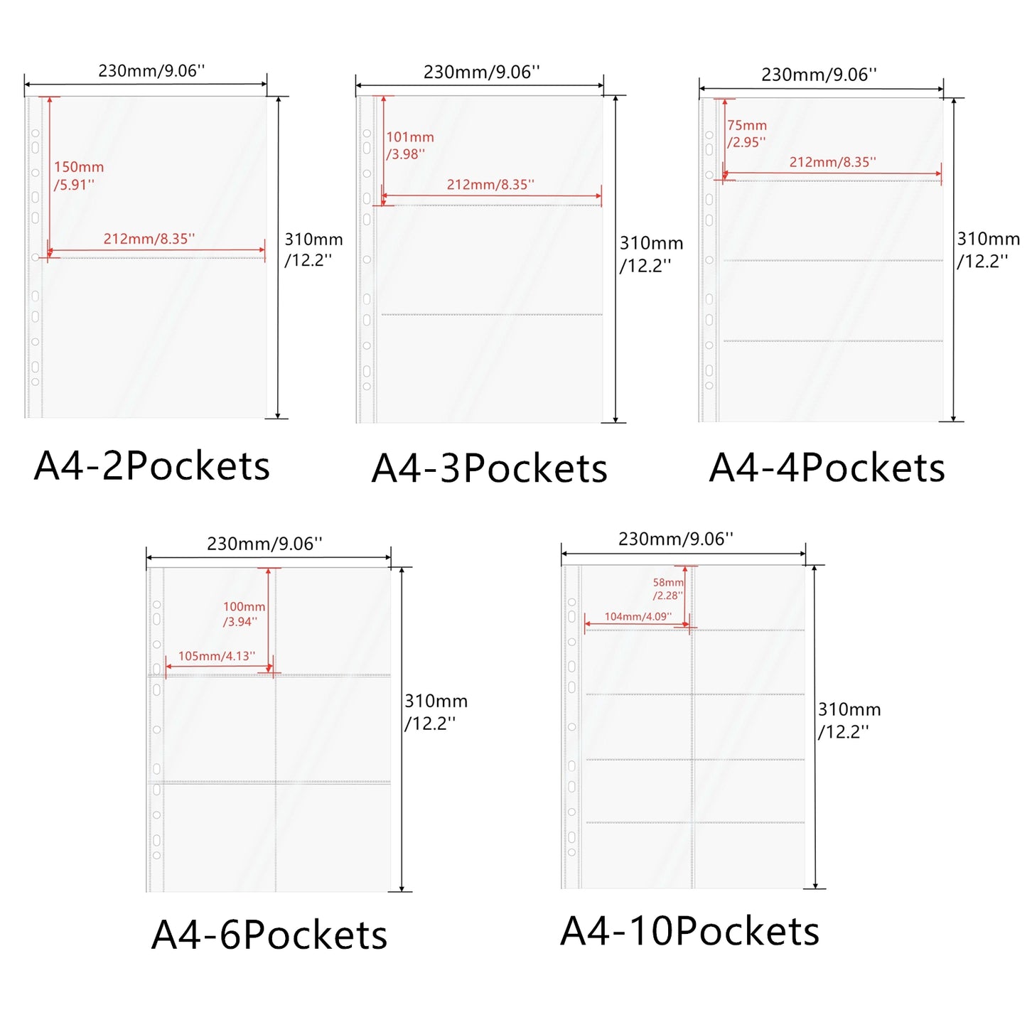 20pcs A4 Photocard Sleeves Clear PP Multi-Pocket Binder Sleeves Loose Leaf 11 Holes Binder Pockets Photo Card Protectors
