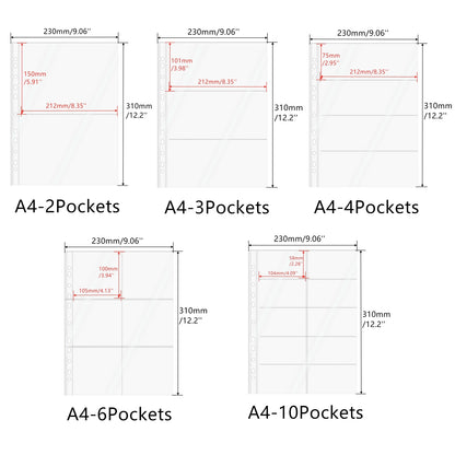 20pcs A4 Photocard Sleeves Clear PP Multi-Pocket Binder Sleeves Loose Leaf 11 Holes Binder Pockets Photo Card Protectors
