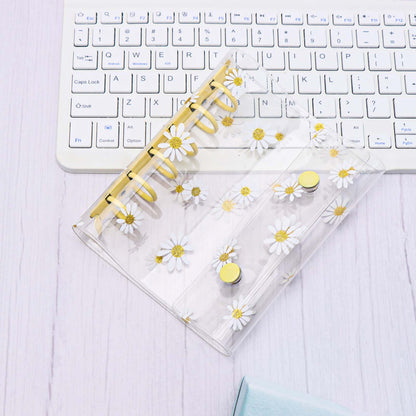 A7 Binder with Double Snap Button Cute Daisy PVC Binder Cover Loose Leaf 6 Ring Refillable Notebook Cover