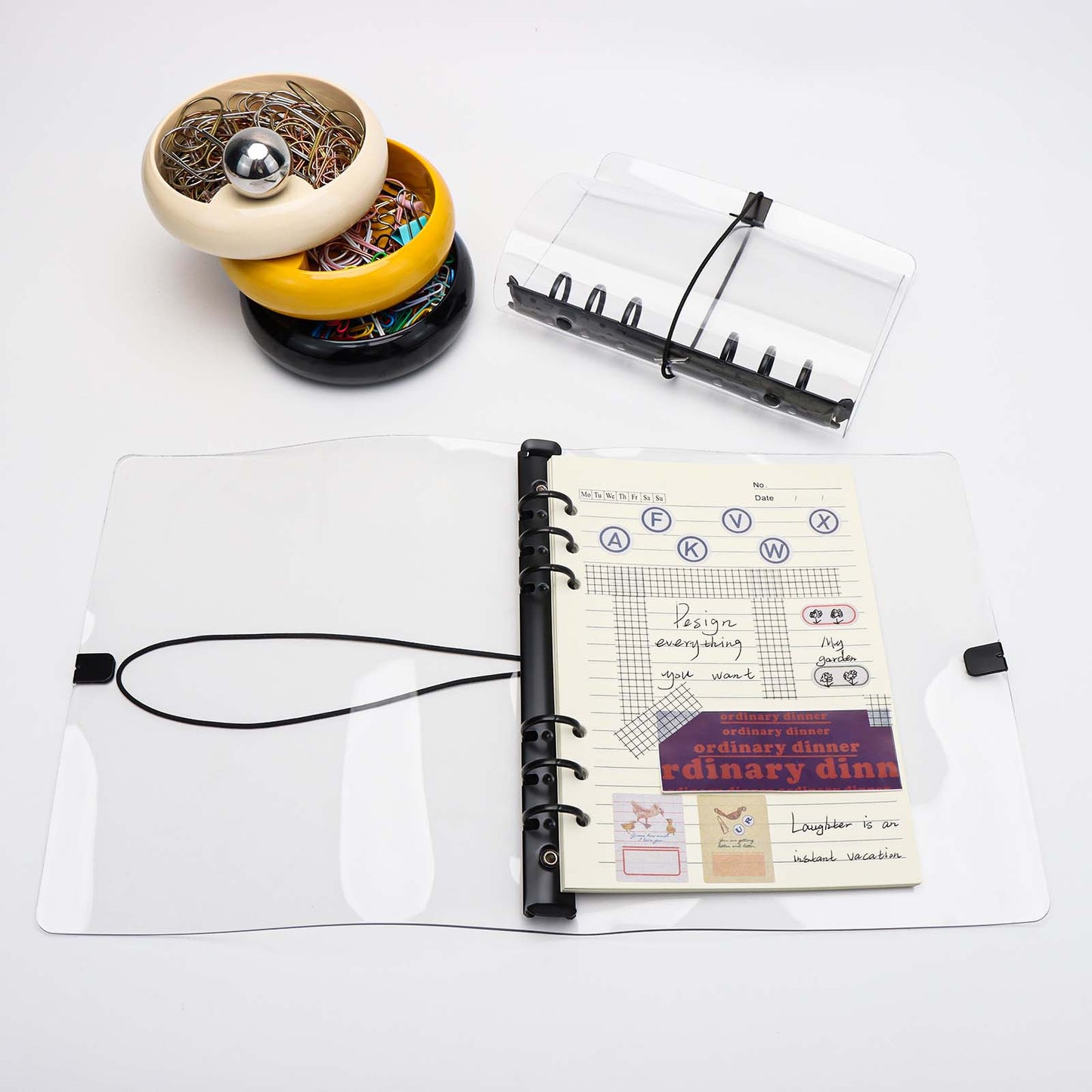 A5 A6 Clear Binder Cover with Bandage Thick PVC Black 6 Ring Loose Leaf Binder Refillable Notebook Shell