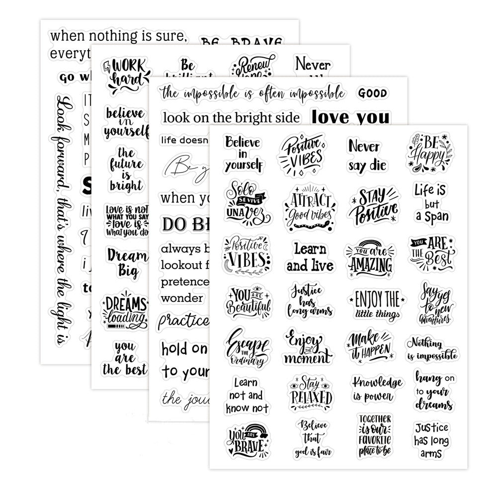 XiowDow 105pcs Transparent Inspirational Word Stickers Different Motivational Saying Sticker 4 Sheets Positive Quote Stickers Scrapbooks Journaling Water Bottles Reward Encouraging