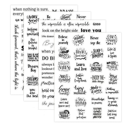 XiowDow 105pcs Transparent Inspirational Word Stickers Different Motivational Saying Sticker 4 Sheets Positive Quote Stickers Scrapbooks Journaling Water Bottles Reward Encouraging