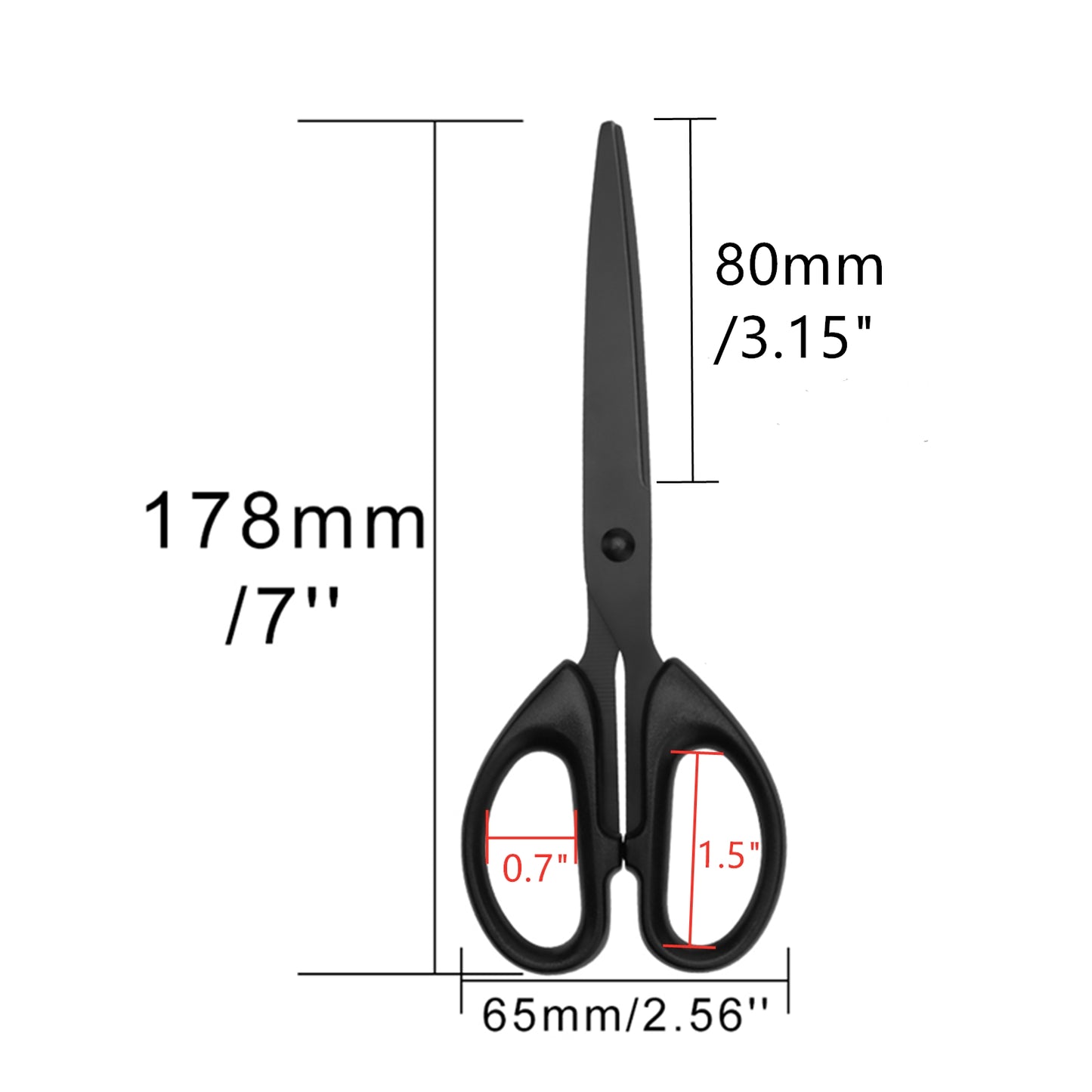 AxeWoodz 7 Inch Black Office Scissors All Purpose Scissor Stainless Steel Blade Shears Straight ABS Handle Scissors