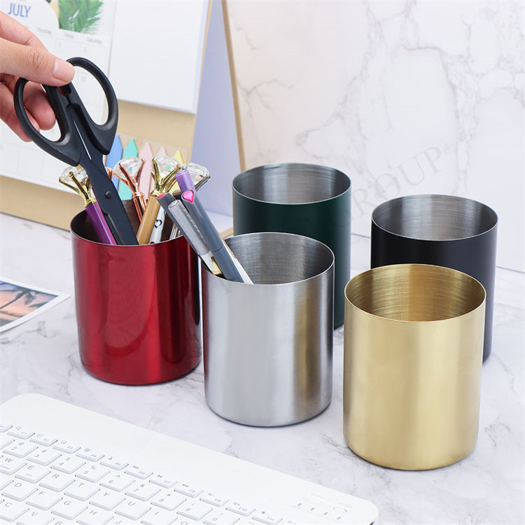 Stainless Steel Pen Holder Cup for Home Office Desk Organizers Colorful Multi Use Pencil Pot Flower Vase Desktop Decors